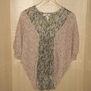 Black Poppy Womens Floral Sheer Poncho Relaxed Blouse Small